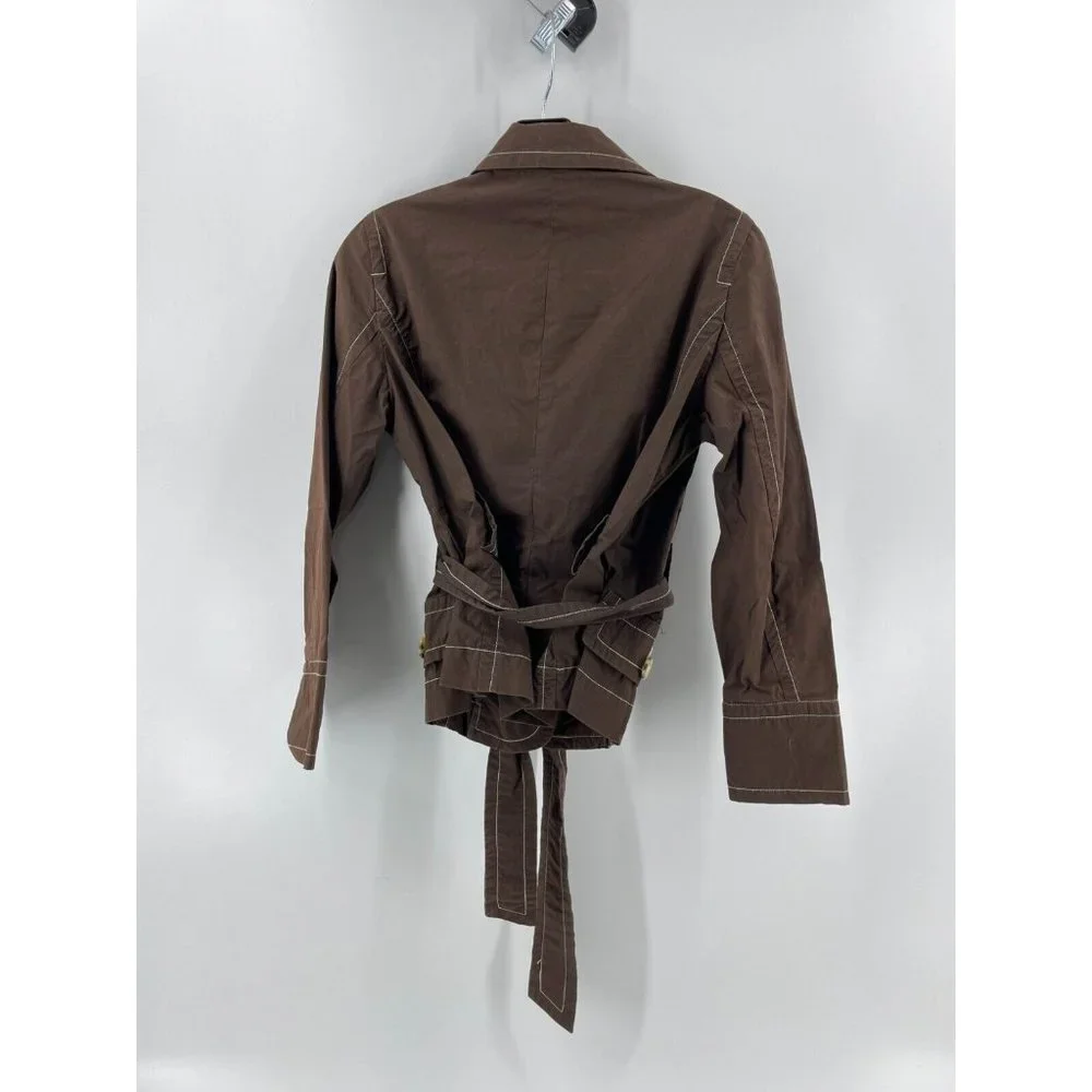Preswick & Moore Petite Women's Brown Belted Pockets Button Jacket Size PS